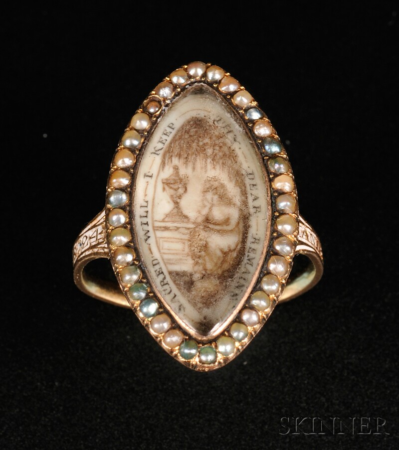 Appraisal: Memorial Ring c navette-shaped kt gold ring with seed pearls