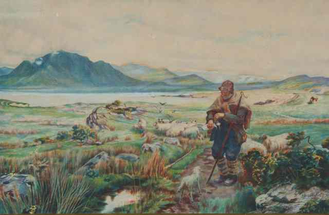 Appraisal: EARLY TH CENTURY ENGLISH SCHOOL Shepherd with his flock in