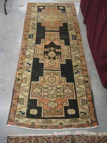 Appraisal: Heriz Persian Handmade Runner geometrics ivory salmon trim ' ''