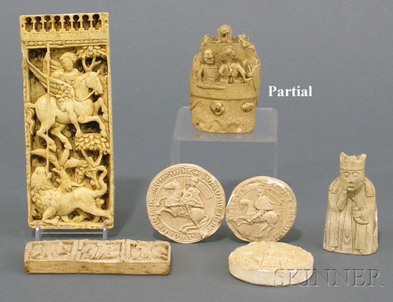 Appraisal: Collection of Twenty-six Medieval-style Molded Plaster Plaques Medallions and Object