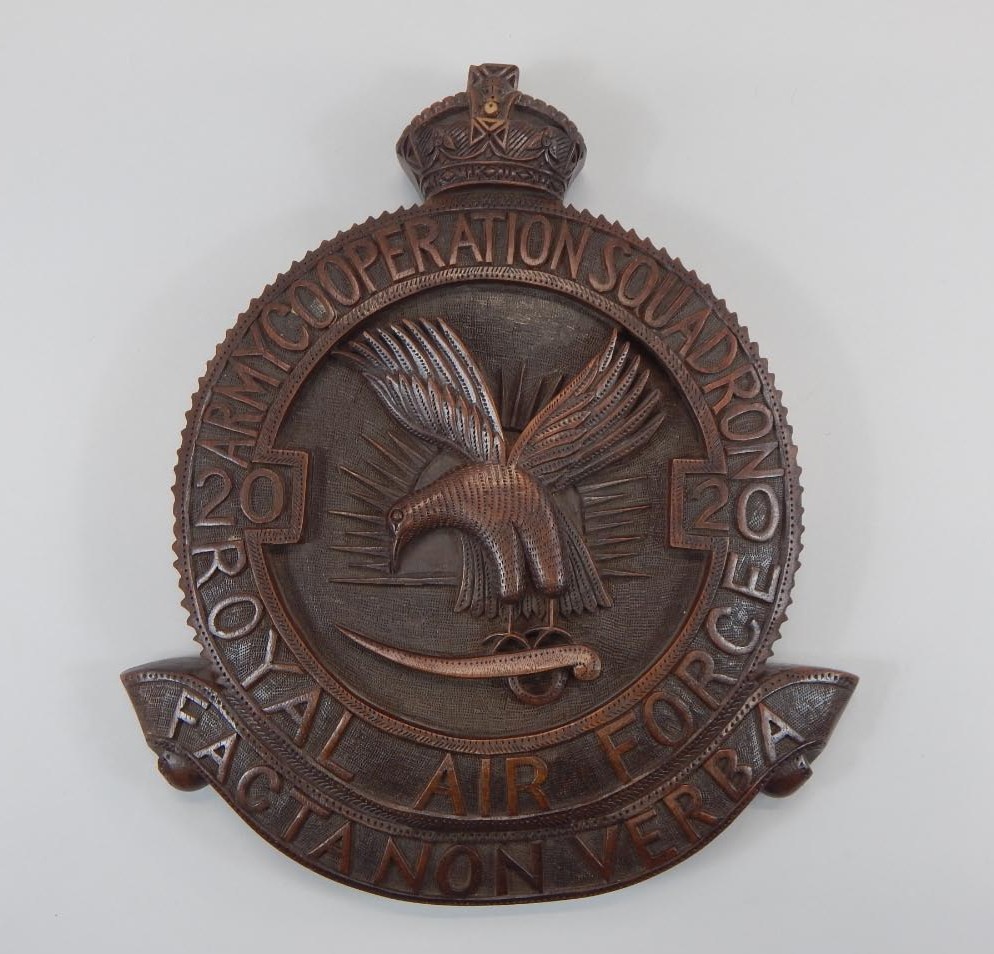 Appraisal: A carved hardwood plaque for the RAF Squadron the Army