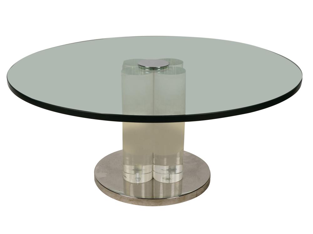 Appraisal: MODERNIST ACRYLIC ROUND COFFEE TABLEon a chromed metal base inches