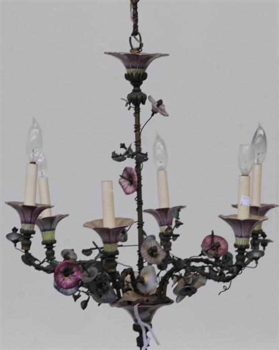 Appraisal: ITALIAN FLORAL CHANDELIER Gilt five arm with porcelain flowering vines