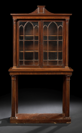 Appraisal: Late Regency Mahogany Cabinet-on-Stand second quarter th century the triangular