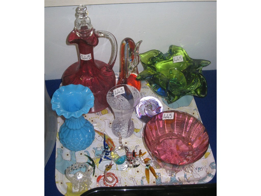 Appraisal: Tray lot comprising assorted art glass etc - Caithness vase