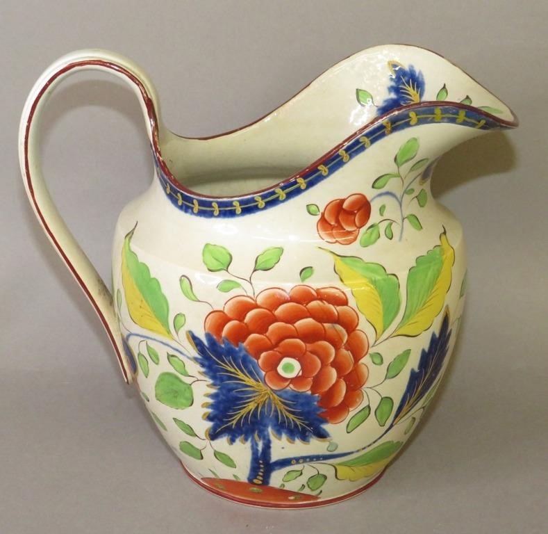 Appraisal: PEARLWARE PITCHER GAUDY DUTCH GRAPE PATTERNca pearlware slightly bulbous pitcher