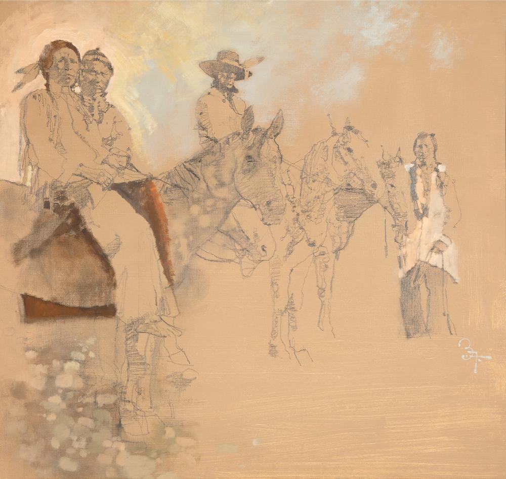 Appraisal: Bernard Fuchs - Untitled Figures on Horses graphite and oil