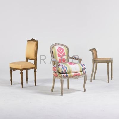 Appraisal: FRENCH CHAIR GROUP Three th th c upholstered armchair side