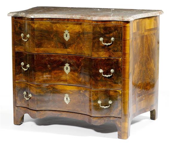 Appraisal: CHEST OF DRAWERS Baroque probably Bern th cent Walnut and