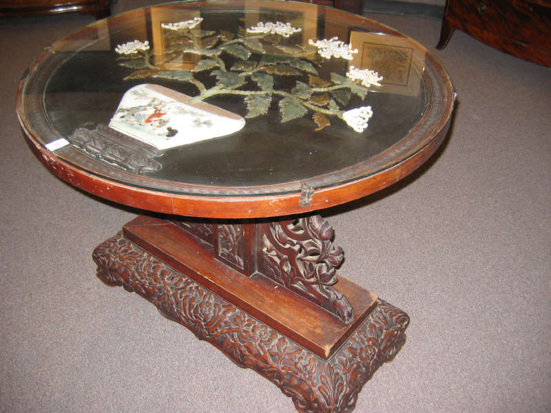 Appraisal: ASIAN HARDWOOD AND MINERAL TILT TOP TABLE Circular top mineral