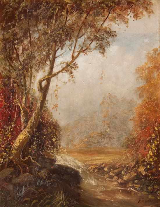 Appraisal: American School th century Autumn River Landscape oil on canvas