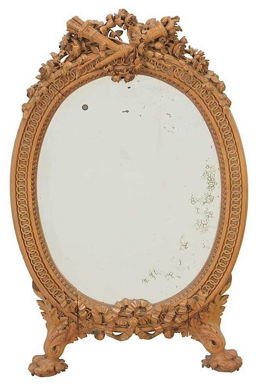 Appraisal: Louis XVI Style Carved Fruitwood Mirror French late th century