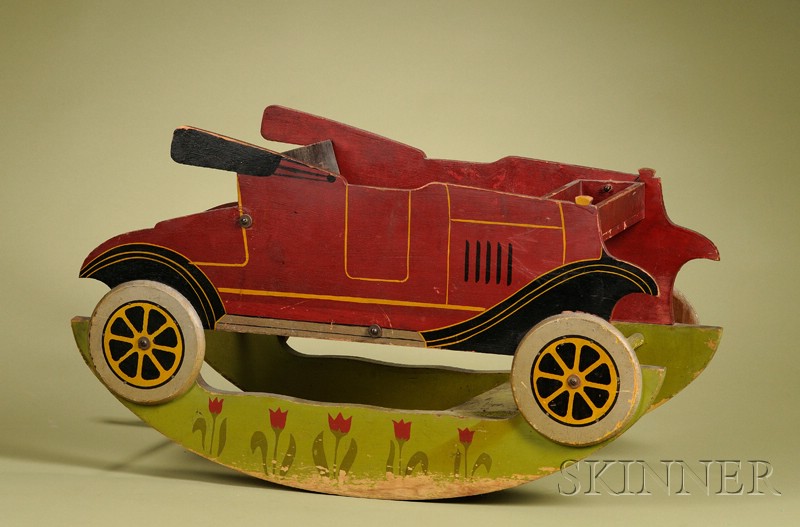 Appraisal: American Painted Wood Car-form Rocking Toy c red painted body