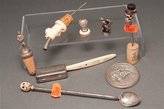 Appraisal: Assortment of bar accessories and curios Maryland armorial medallion Medallic