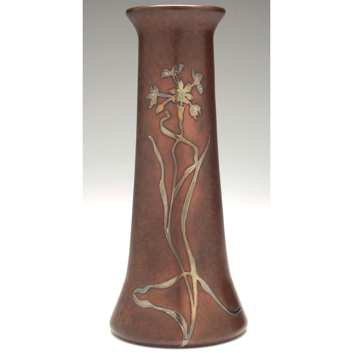 Appraisal: Heintz vase sterling on bronze applied floral design original patina