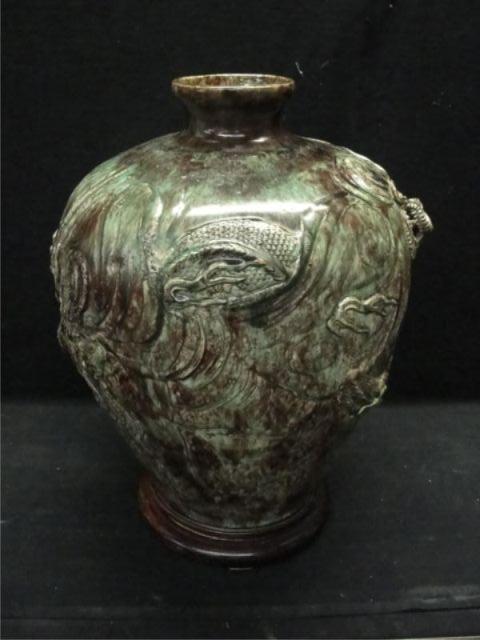 Appraisal: Asian Style Glazed Terra Cotta Vase From a NYC location