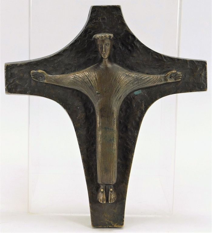 Appraisal: German Secessionist Modernist Bronze Crucifix Germany Early th Century Depicts