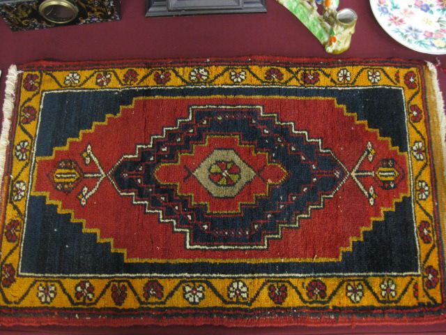 Appraisal: Heriz Persian Handmade Mat geometric designs red field ' x