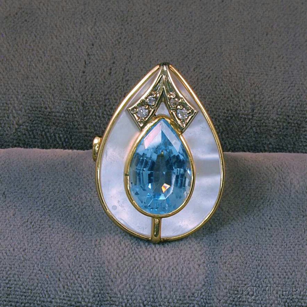 Appraisal: kt Gold Aquamarine Mother-of-pearl and Diamond Cocktail Ring the Art