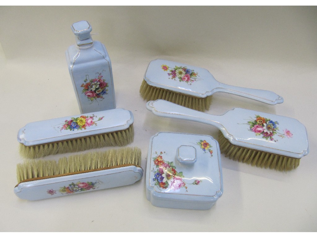 Appraisal: Worcester porcelain dressing table set comprising pair of hairbrushes pair