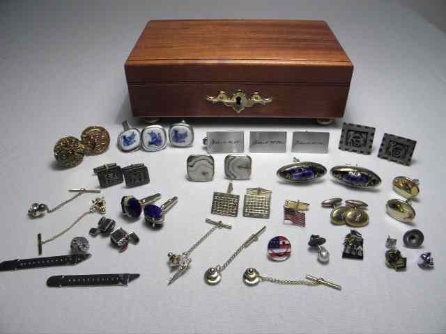 Appraisal: Box lot of assorted men's tie clips cuff links and