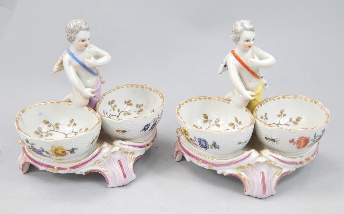 Appraisal: A pair of early thC German porcelain table salts each