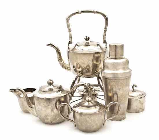 Appraisal: An Assembled Chinese Silver Tea Service comprising a hot water