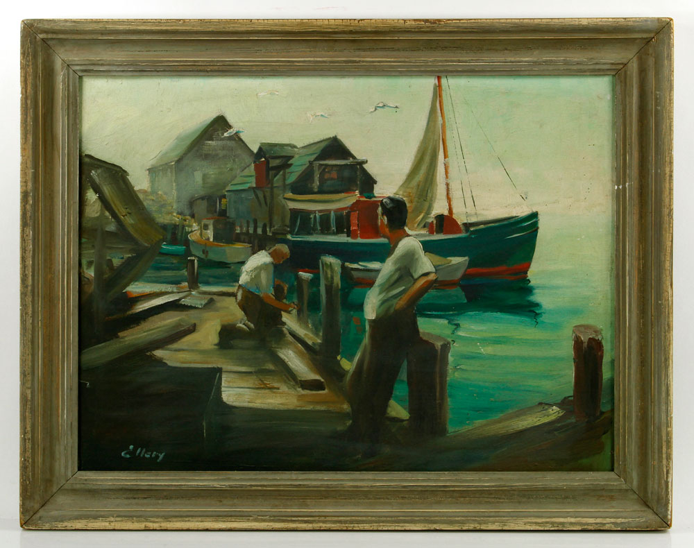 Appraisal: - Ellery Harbor Scene O B Richard Vanderfold Ellery American