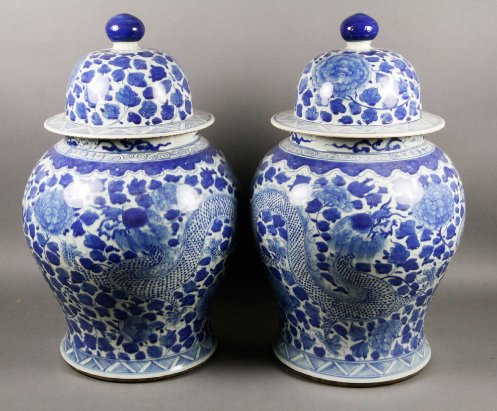 Appraisal: - Chinese Blue and White General Tanks Pair of blue