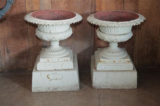 Appraisal: PAIR OF GARDEN URNS Marked for Kramer Brothers Dayton Ohio