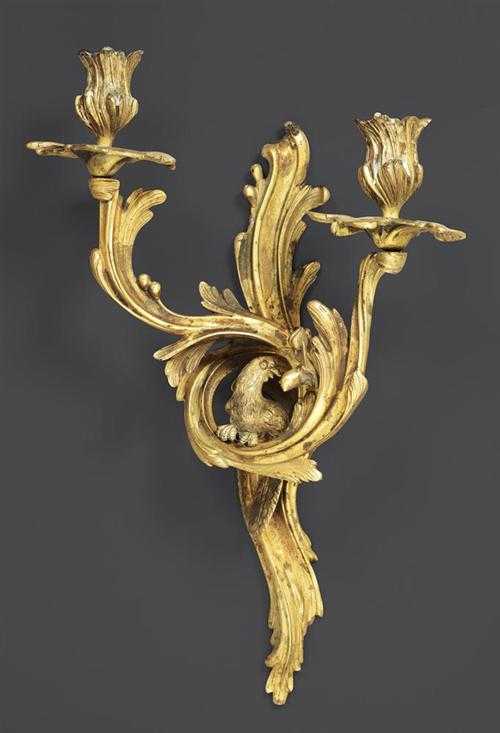 Appraisal: SET OF GILT BRONZE APPLIQUES WITH PARROT MOTIF Louis XV