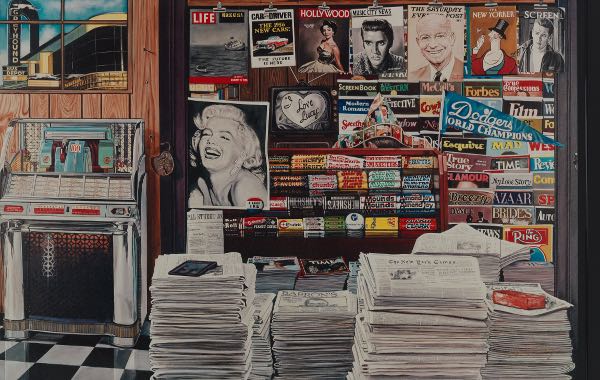 Appraisal: KEN KEELEY AMERICAN B x Newsstand with Marilyn Oil on