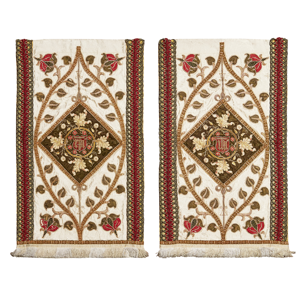 Appraisal: MANNER OF LEEK SCHOOL OF EMBROIDERY PAIR OF GOTHIC REVIVAL