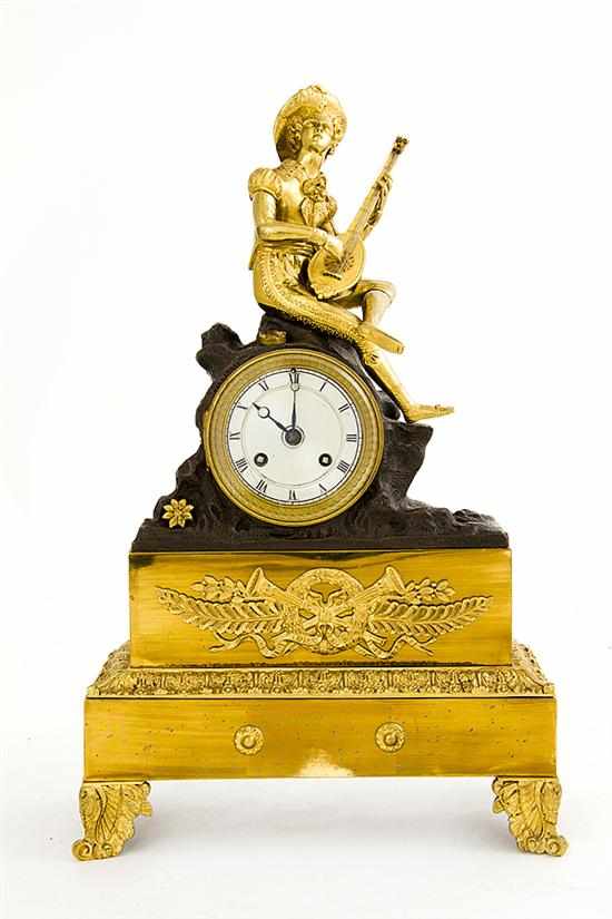 Appraisal: French ormolu and bronze figural mantel clock by J Charles