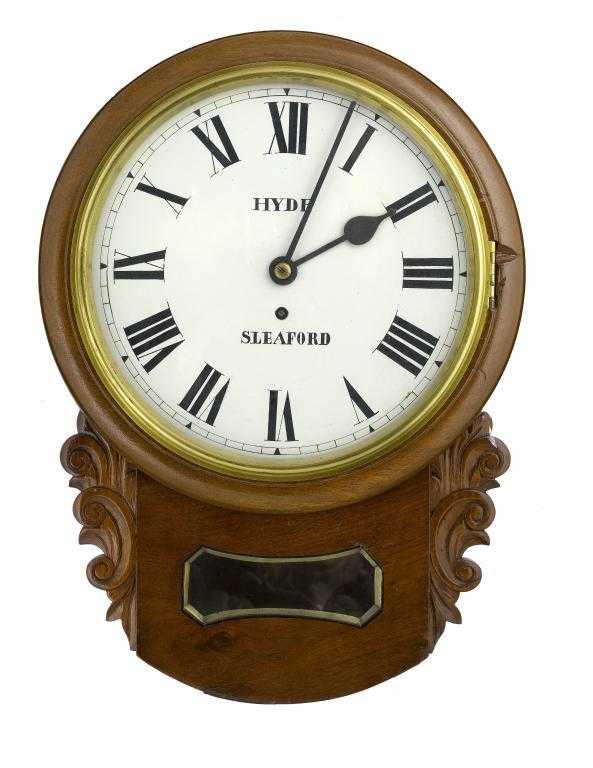 Appraisal: A VICTORIAN WALNUT DROP-CASED WALL TIMEPIECE signed on the painted