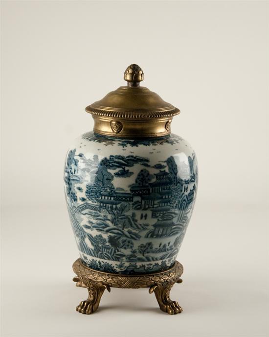 Appraisal: A Gilt Bronze Mounted Blue and White Jar the jar