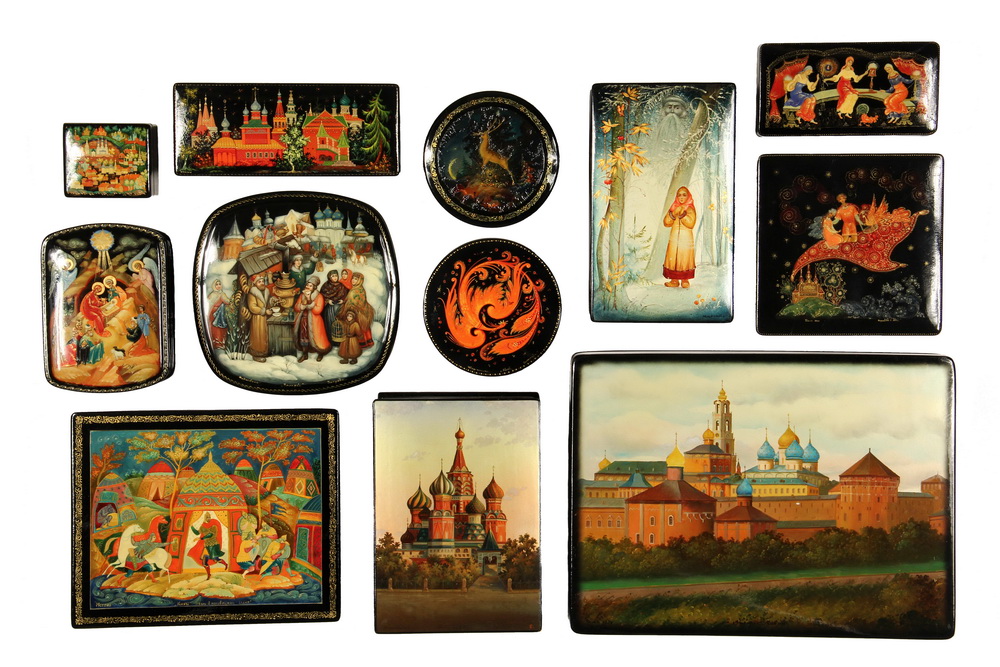 Appraisal: COLLECTION RUSSIAN LACQUERED BOXES - USSR Vintage Decorated Boxes with