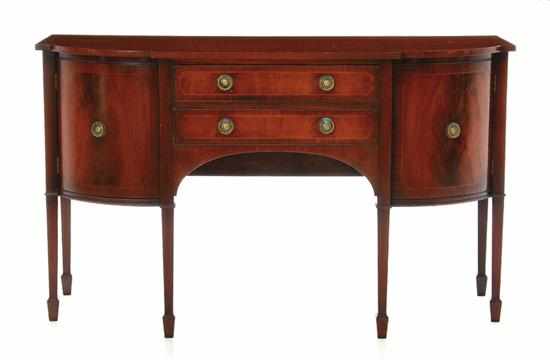 Appraisal: George III style inlaid mahogany sideboard D-shape banded top above