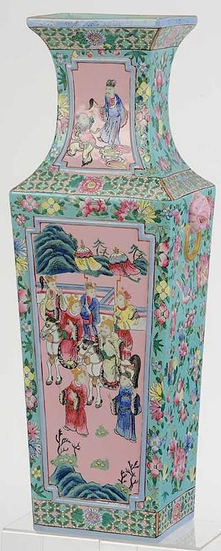 Appraisal: Large Chinese Vase with Blue and Pink Ground Chinese th