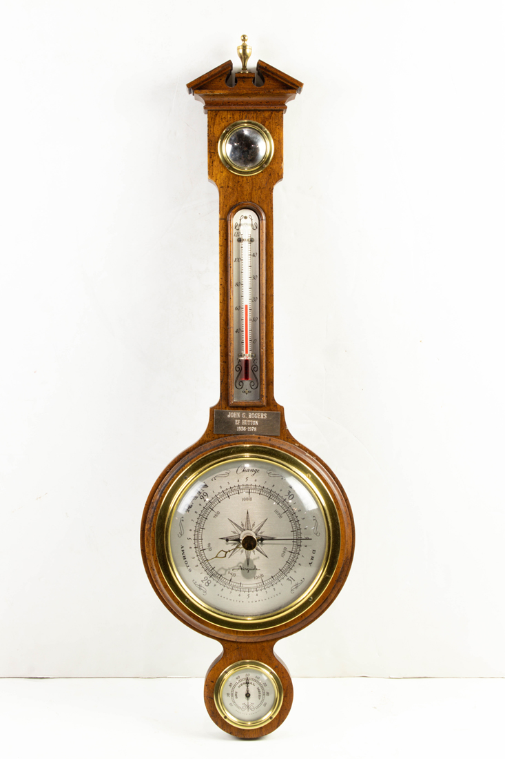 Appraisal: Airguide mahogany banjo barometer with presentation plaque h Provenance Property