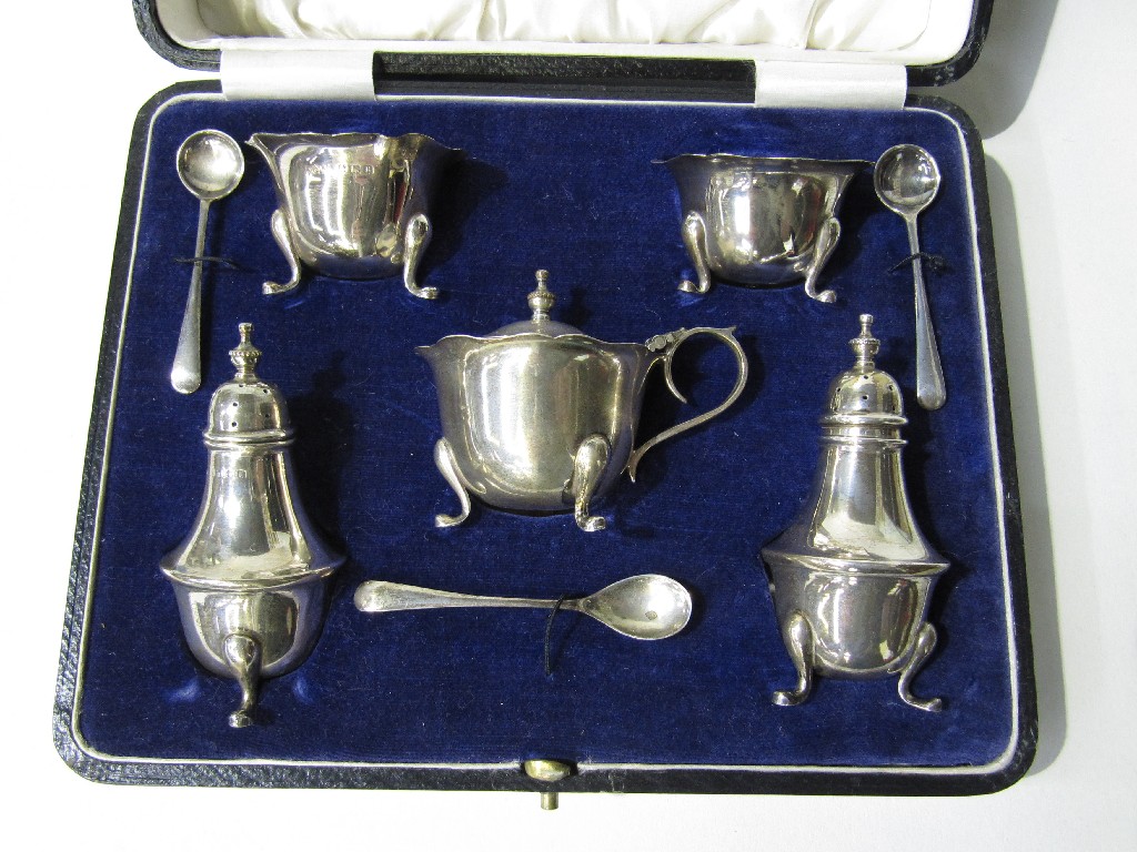 Appraisal: Cased five piece silver condiment set Birmingham