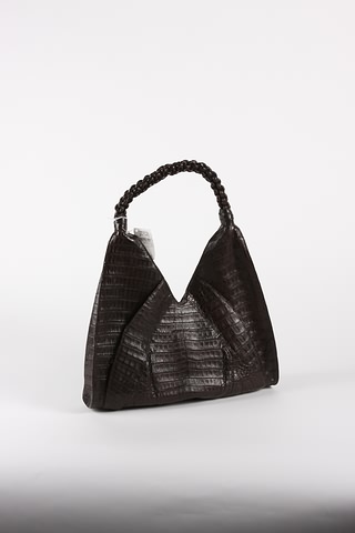 Appraisal: Nancy Gonzalez brown legal crocodile handbag multiple compartments woven leather