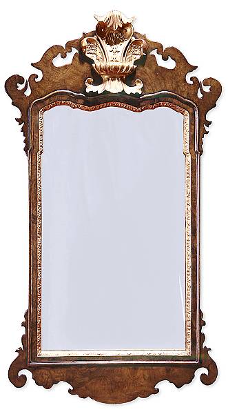 Appraisal: A George II style walnut and giltwood mirror The leaf