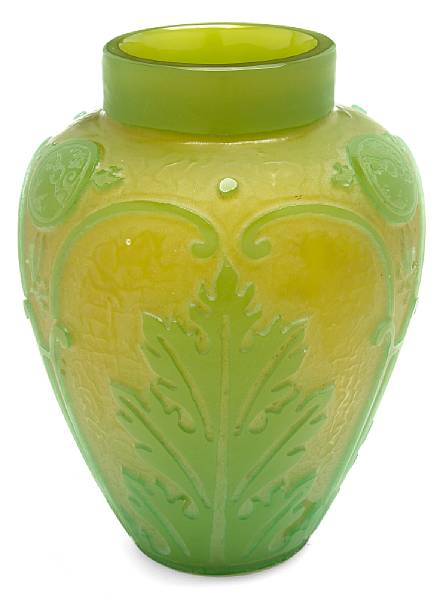 Appraisal: A Steuben acid cut back Pomona Green glass Acanthus vase