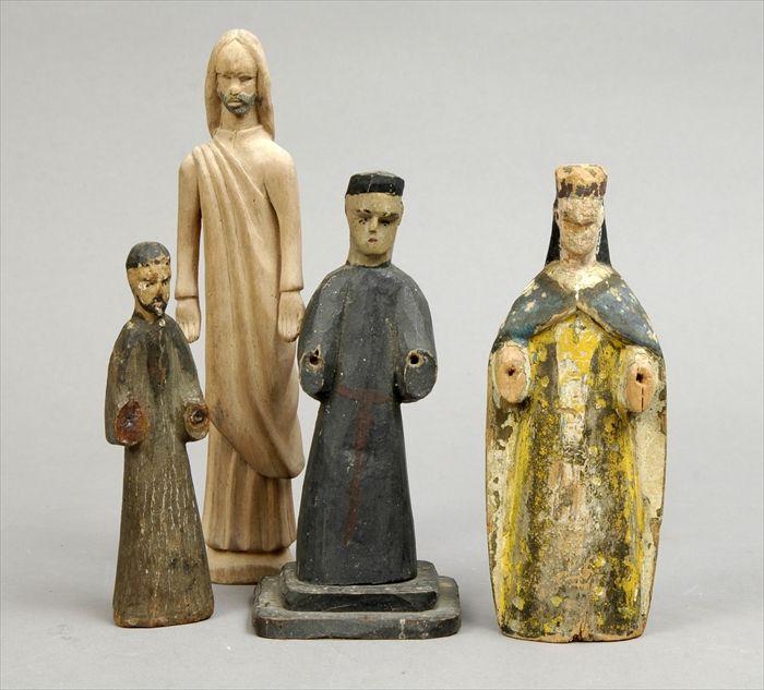 Appraisal: Eighteen Polychrome Carved Wood Santos Figures to in Provenance The