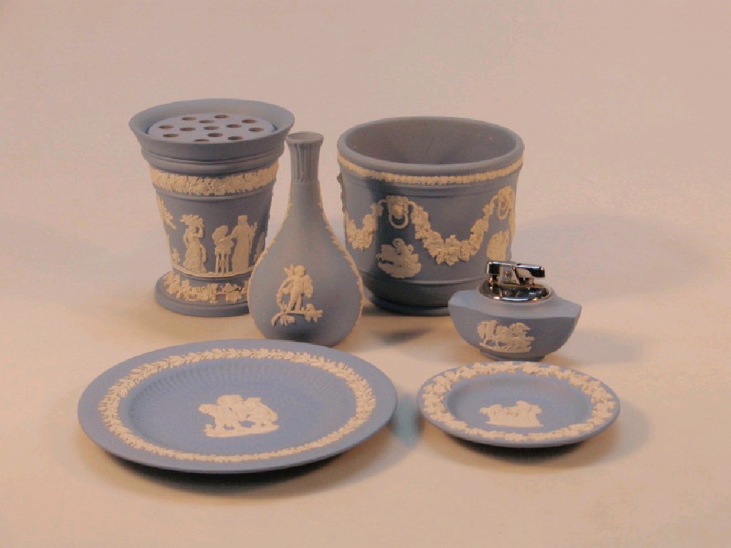 Appraisal: Six pieces of Wedgwood blue jasper ware modern