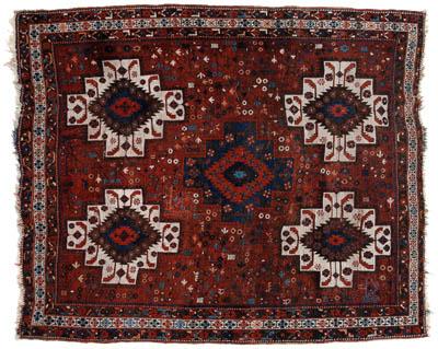 Appraisal: Afshar rug four serrated diamonds on white ground and blue