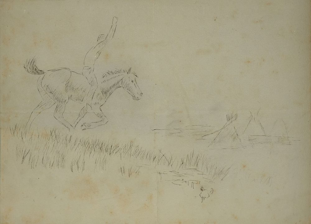 Appraisal: CHARLES M RUSSELL American - A DRAWING They're Coming CHARLES