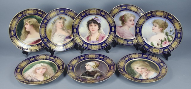 Appraisal: Eight Handpainted Portrait PlatesMid th century Each with portrait of