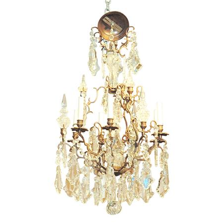 Appraisal: Rococo Style Patinated-Metal and Glass Eight-Light Chandelier Estimate nbsp nbsp